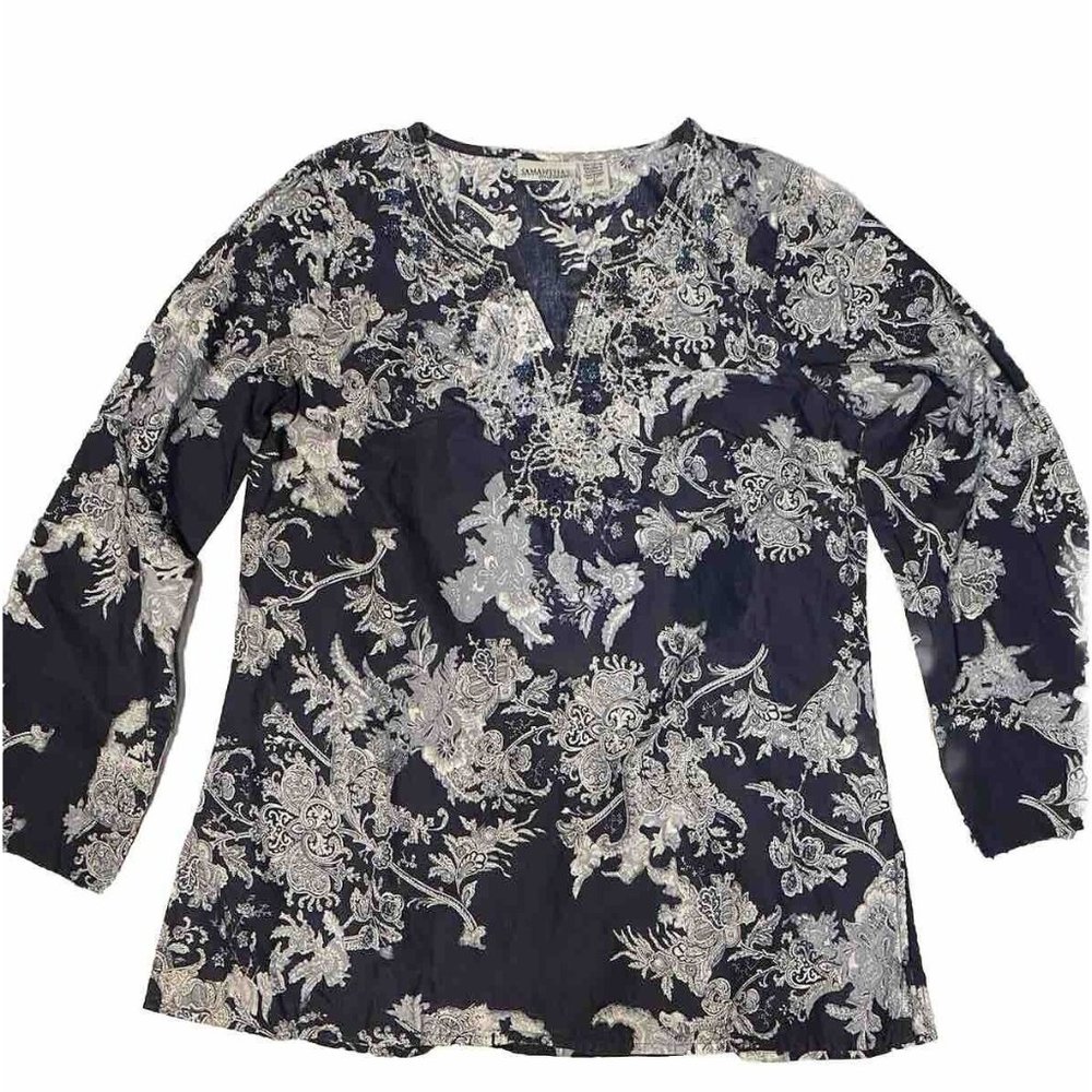 Samantha’s Style Shoppe Blue Paisley Size Large Cotton Embellished Beaded Tunic
